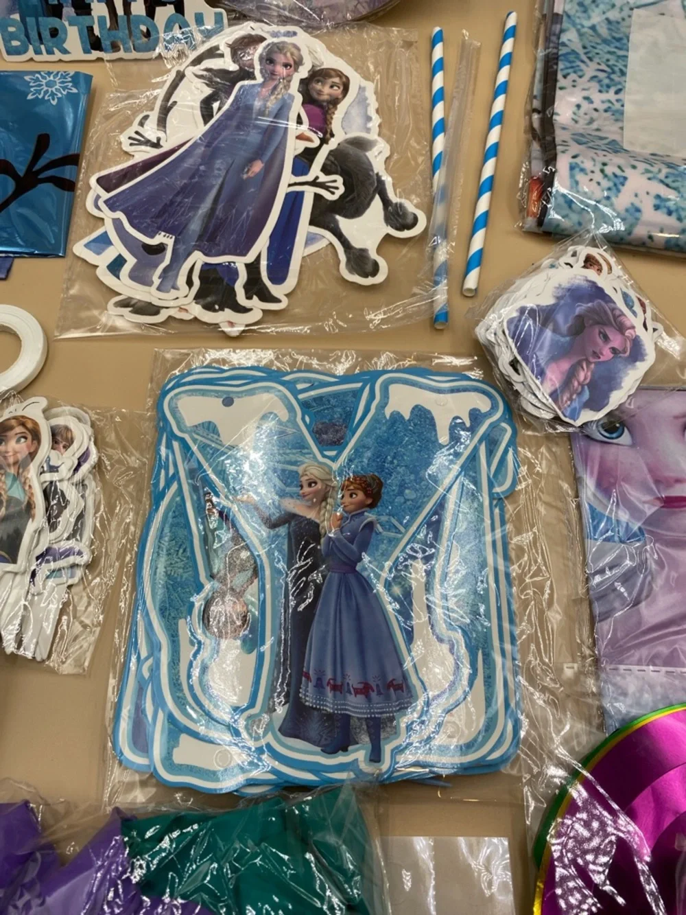 Disney Frozen Party Supplies Set - Blue, Purple, Pink serves 10 people